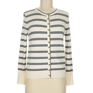 NEW Zara Cream Grey Striped Cardigan Gold Buttons Knit – Size M